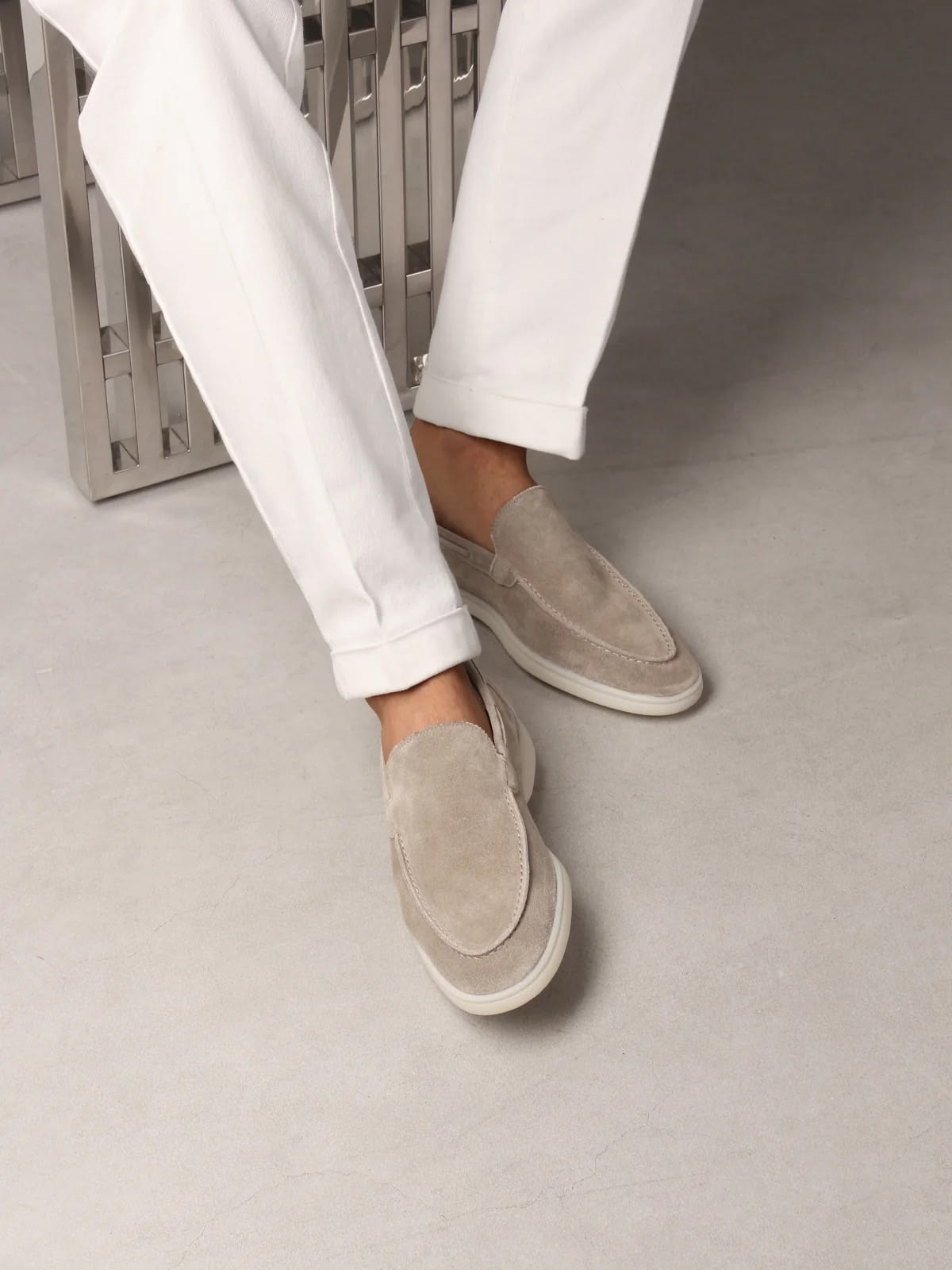 Beige Suede Slip-On Moccasins