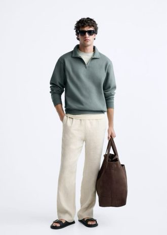 Casual Men's Pullover with Zip Collar