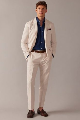 Men's Slim Fit Linen Suit - Beige