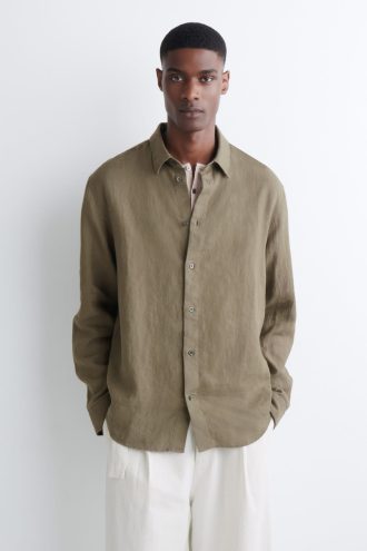 Relaxed Fit Long Sleeve Linen Shirt for Men